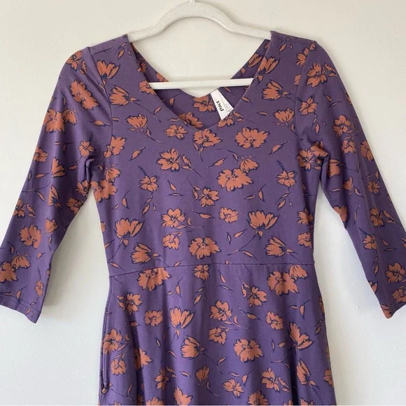 Pact Organic Brush Floral Currant Fit & Flare Midi Party Dress Size Small - Picture 3 of 15